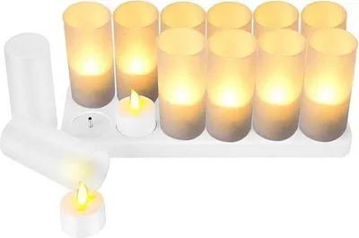 Produktbild von Miniatur LED-Lichtkerzen, Wiederaufladbare LED-Wachskerzen auf Batterien, Weiss