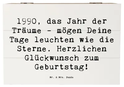 Produktbild von Mr. & Mrs. Panda Truhe Spruch 1990 Geburtstag Träume 22 x 15 cm - Weiß - Geschenk, Alter, besondere Momente, fotobox, Geburtstagsdeko, Jahrgang Geburtstagsgeschenk, Box