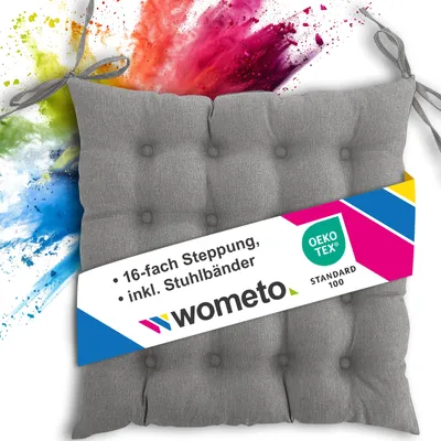 Produktbild von Sitzkissen Stuhlkissen 40x40 OEKO-TEX  - grau mittelgrau Sitzauflage Bank Polster Sitzpolster mit Bändern / Schleife, Indoor / Outdoor