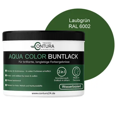 Produktbild von Contura 250ml. Buntlack Lackfarbe Lack Außen Innen Holz Metall Farbe Holzlack Möbellack - RAL 6002 Laubgrün