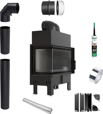 Kamineinsatz KRATKI FLOKI S links 8 kW fi160 schwarz TERMOTEC Rohrset