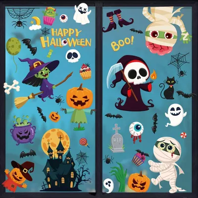Obrázek produktu pro Samolepky na zeď s motivem Halloweenu, opakovaně použitelné, 9 listů, pro děti