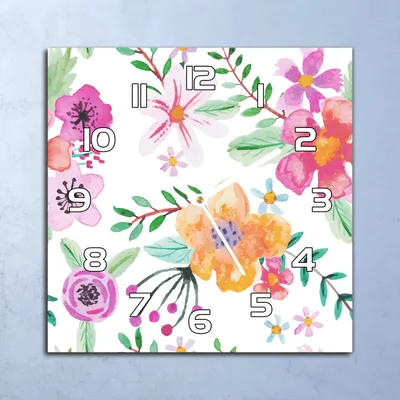 Produktbild von Deko Glasuhr Wanduhr 30x30 Bunte Blumen Quarz Küchenuhr Bürouhr