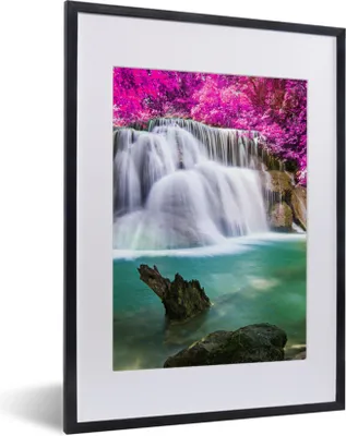 Produktbild von MuchoWow® Gerahmtes Poster Wasserfall - Rosa - Bäume 30x40 cm - Poster mit Schwarzem Bilderrahmen Wandposter Rahmen Foto Bilder - Wandposter Schlafzimmer
