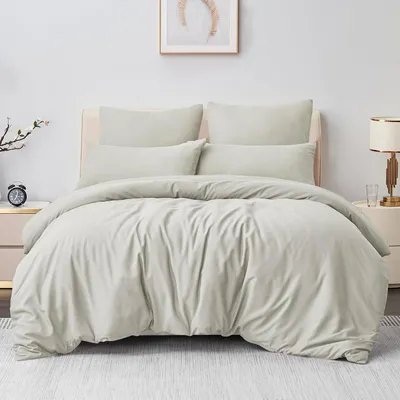 Productafbeelding van Bettenset, 200x220 cm, 3-delig, beige, microvezel, met rits en kussenslopen van 80x80 cm