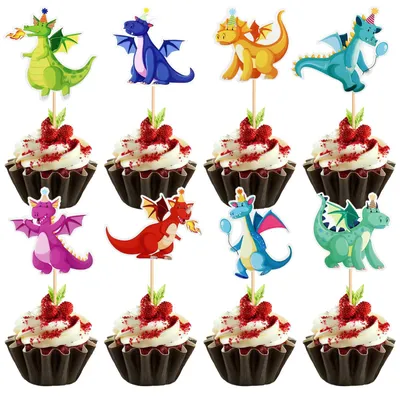 Productafbeelding van Cupcake-decoraties - Drakenmotief - Taartdecoratie - 32 stuks