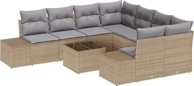 Produktbild von Sofa Set mit Kissen 9 pcs Beige Poly Rattan