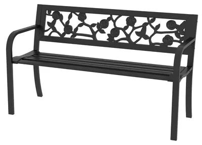 Produktbild von 2-Sitzer-Gartenbank aus Stahl mit verzierter Rš¹ckenlehne und Armlehnen, 127 x 50 x 75 cm, Schwarz