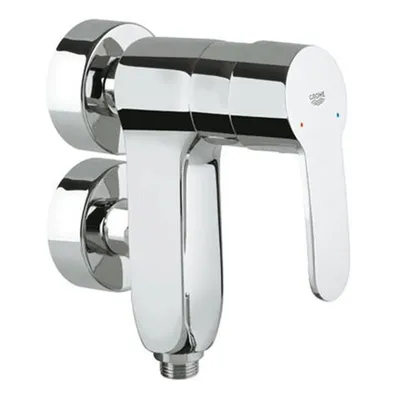 A close-up studio shot of a chrome shower faucet.