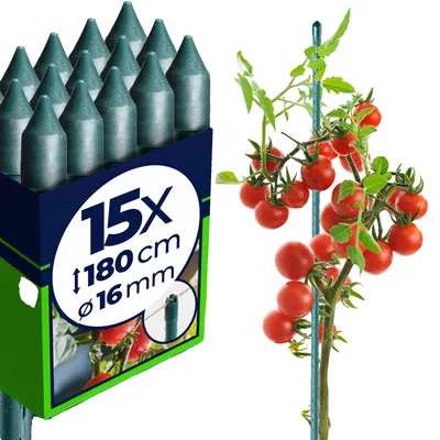 Image de Tuteur pour plantes, acier revêtu, hauteur 180 cm, diamètre 1,5 cm, compatible avec différentes plantes, paquet de 15