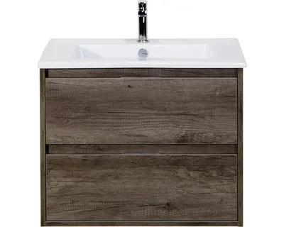 Produktbild von Sanox Badmöbel-Set Porto BxHxT 71 x 57 x 51 cm Frontfarbe nebraska oak mit Waschtisch Keramik weiß Griff chrom 84718424