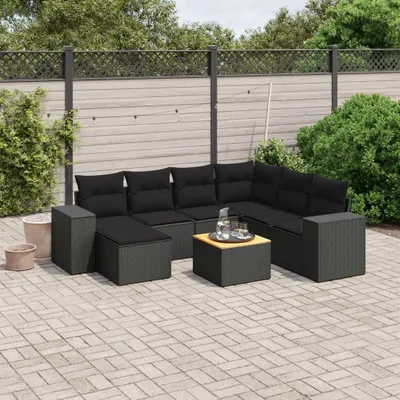 Produktbild von Schwarz 8-tlg. Garten-Sofagarnitur mit Kissen Schwarz Poly Rattan ,Design 2024 Neu