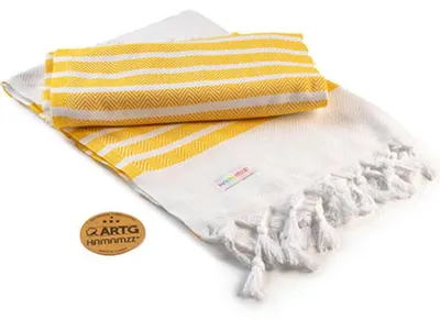 Produktbild von A&R AR053 | Hamamzz® Dalaman Towel - 100 x 180 cm - Farbe: White/Dark Yellow - Größe: 100 x 180 cm