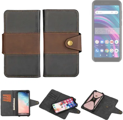 Produktbild von K-S-Trade Handyhülle Schutzhülle Hülle Bookstyle Wallet-Case kompatibel mit BLU Studio X5 Max Bumper Rundumschutz schwarz-braun 1x