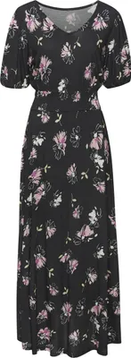 Produktbild von VIVANCE Maxikleid mit Blumendruck und kurzen Puffärmeln schwarz-mauve bedruckt Größe 38