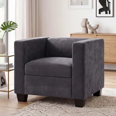 Image de Fauteuil Lille, fauteuil club, fauteuil de relaxation, suspension à spirales, revêtement en tissu chenille (260g/m²), couleur gris foncé