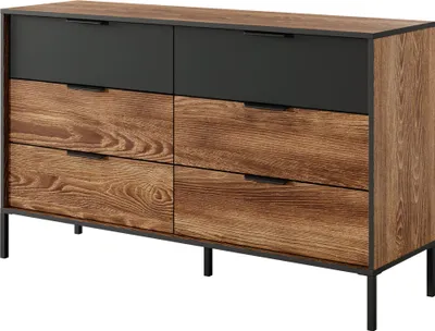 Produktbild von Masseno Kommode MILANO 137 cm Sideboard mit 6 Schubladen für Wohnzimmer Schlafzimmer Modern 137x40x81 cm Braun / Anthrazit