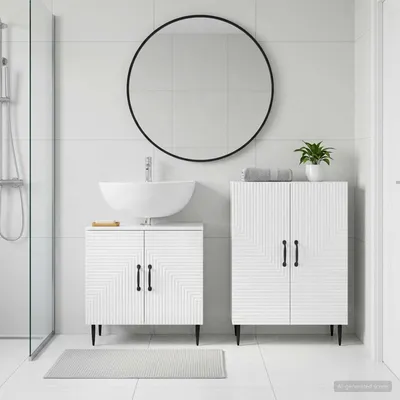 Image de Ensemble de deux meubles de salle de bain exclusifs, modèle HAARLEM, en finition blanche laquée