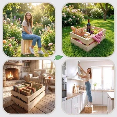 Produktbild von Holzkisten-Set, 3e Holzkisten in 3 Größen, Vintage-Aufbewahrungs- und Dekokisten, stapelbar, verschachtelbar, hergestellt in der EU - geräucherte Oberfläche