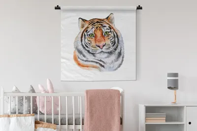 Produktbild von MuchoWow® Wandteppich Wandbehang Tiger - Augen - Grün 90x90 cm Tapisserie Dekoration Wandtuch - Wandaufhänger