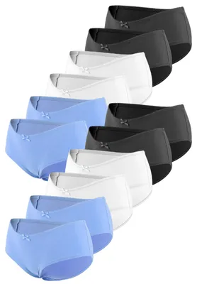 Produktbild von Fabio Farini - 12 Stück Damen Mid Taillenslips Unterhosen - Frauen Baumwoll Panty mit Stretch im sportlich modernen Design mit Schleifchen