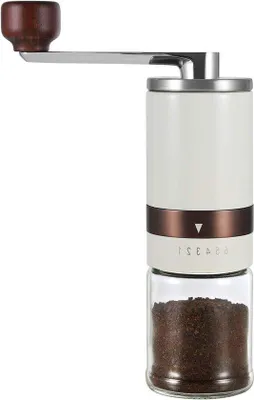 Produktbild von Famanu Handkaffeemühle mit einstellbarer Mahlgrad - Milchweiß, Edelstahl