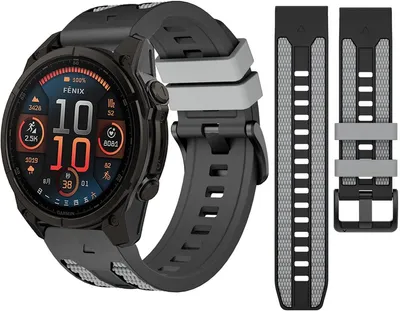 Produktbild von Stravo Premium Sport Silikon Armband QuickFit 26mm für Garmin Fenix 5X/6X/7X/8 51mm,Enduro 1/2/3, Tactix 7 Pro - Grau/Schwarz