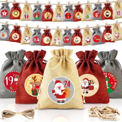 Produktbild von Adventskalender zum Befüllen 24 Jutesäckchen 18 x 13cm mit Schnur und Klammern