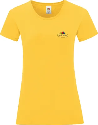 Produktbild von Fruit of the Loom Ladies Iconic 150 T-Shirt mit Vintage-Logo auf der Brust Farbe: sonnenblumengelb - Vintage-Logo klein Größe: S