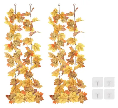 Produktbild von Herbstgirlande Ahornblätter 2 Stück 200 cm Rot/Gelb Seide/Kunststoff