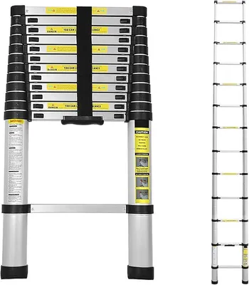 Imagen del producto de Silecomplaza: Escalera telescópica de aluminio de 3.8 metros. Escalera extensible, escalera de aluminio antideslizante, escalera de pie multipropósito, escalera extensible de aluminio, escalera telescópica. Capacidad de carga: 150 kg