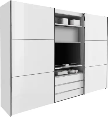Image de Armoire à portes coulissantes Magie Modèle au choix, blanc / blanc verre, 300 x 65 x 216 cm