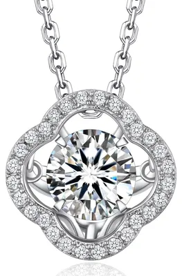Produktbild von Halskette Damen 1 Karat Moissanite Kleeblatt Anhänger Silber 925 Dancing Stein Geschenk