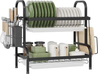 Produktbild von Abtropfgestell mit 2 Ebenen – Geschirrgestell – Küchenorganizer – Edelstahl – 42 x 23,5 x 42 cm
