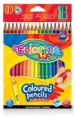 Zdjęcie produktu dla Kredki trójkątne 18 kolorów z temperówką Patio Colorino Kids