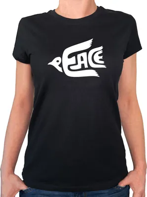 Produktbild von Huuraa Damen T-Shirt Peace Friedenstaube S Black Bio Baumwolle Fairtrade Damenshirt Geschenkidee