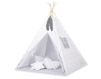 Immagine prodotto di Tenda Tipi per bambini + appendini in piuma - Frecce grigie/grigio
