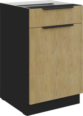 Immagine prodotto di Mobile base da cucina 50 cm CREMONA, rovere chiaro + nero opaco, cassetto a estrazione totale con chiusura ammortizzata, cucina, cucina a incasso, blocco cucina