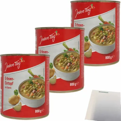 Produktbild von Jeden Tag Erbseneintopf mit Speck Fertiggericht 3er Pack (3x800g Dose) + usy Block