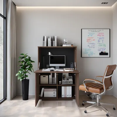Produktbild von MINIO Sekretär VEVE OFFICE 90 mit LED-Beleuchtung, Büroschrank 90 x 125,1 x 42 cm – Walnuss Villa
