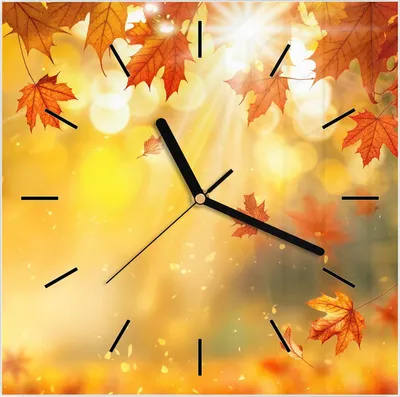Produktbild von Wanduhr aus Glas mit Motiv Herbstblätter Sonne- 30 x 30 cm - inkl. Aufhängesystem