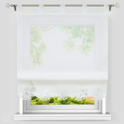 Produktbild von Voile Weiß Plissiertes Vorhang mit Blumenstickereien - 120 x 155 cm