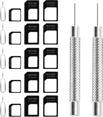 Produktbild von 4 in 1 Nano SIM Karten Adapte, 5 Set Nano SIM Card Adapter Kit, Micro zu Regular mit SIM Extractor, für Smartphone