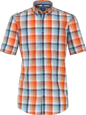 Produktbild von REDMOND Übergrößen Kurzarmhemd 1 Brusttasche Orange/Weiß/Blau kariert 6XL