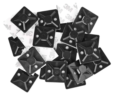 Samolepicí příchytka stahovacího pásku 30×30 mm, černá, 25 ks