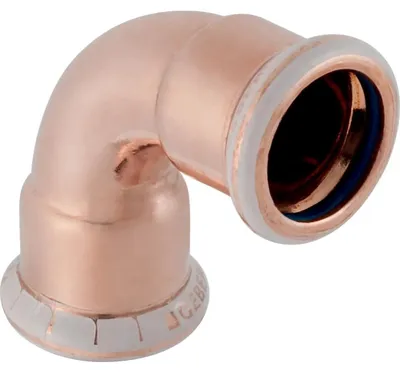 Produktbild von Geberit Pressbogen Mapress Kupfer FKM, 90°, Ø28mm, DN25, Kupfer, blaue Dichtung, 1 Stk.