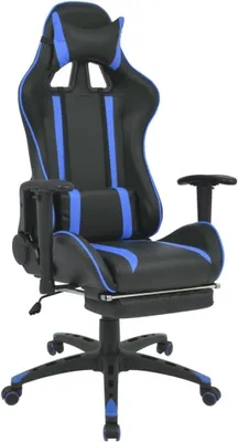 Produktbild von Neigbarer Gaming-Bürostuhl mit Fußstütze Blau Schwarz, höhenverstellbar, ergonomisch mit Nacken- und Lendenkissen, 360 Grad drehbar, komfortabel für Homeoffice und Arbeit