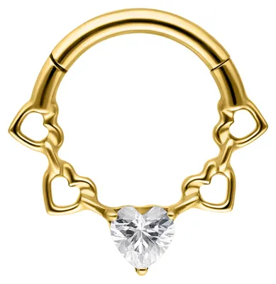 Produktbild von Wildcat Piercingringe - Crystal Hearts Septum Clicker aus Titan Grad 23, Körperstelle: Ohr, Nase, Lippe, Bauchnabel, 8,0mm, Gold