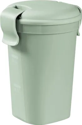 A light green food storage container with a lid.