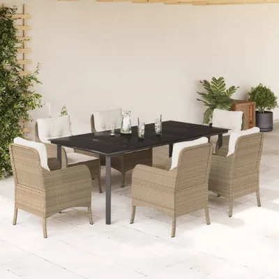 Productafbeelding van Maison Exclusive - Tuinset voor de tuin, 7-delig, met kussens, beige, van polyrotan